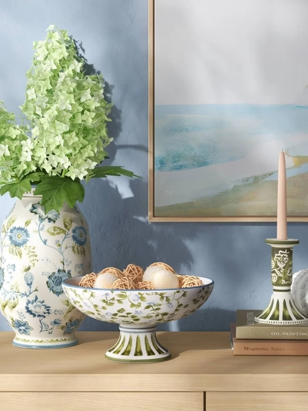 Threshold Hand-Painted Olive Green Floral Ceramic Candle Holder